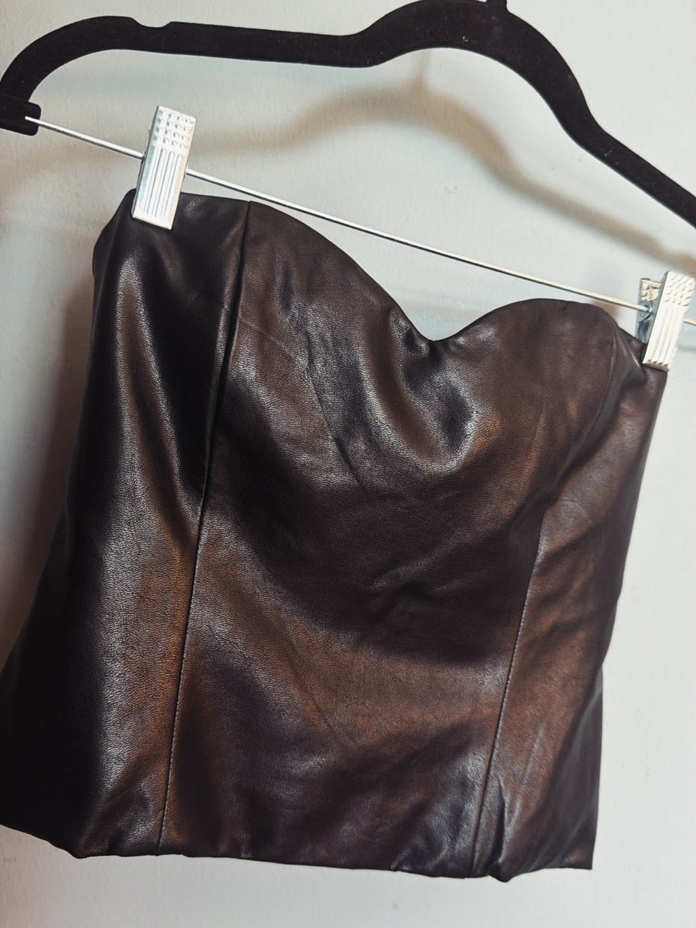 Vegan Leather Corset Top Size 6 Black Strapless Bustier Y2K Minimalist